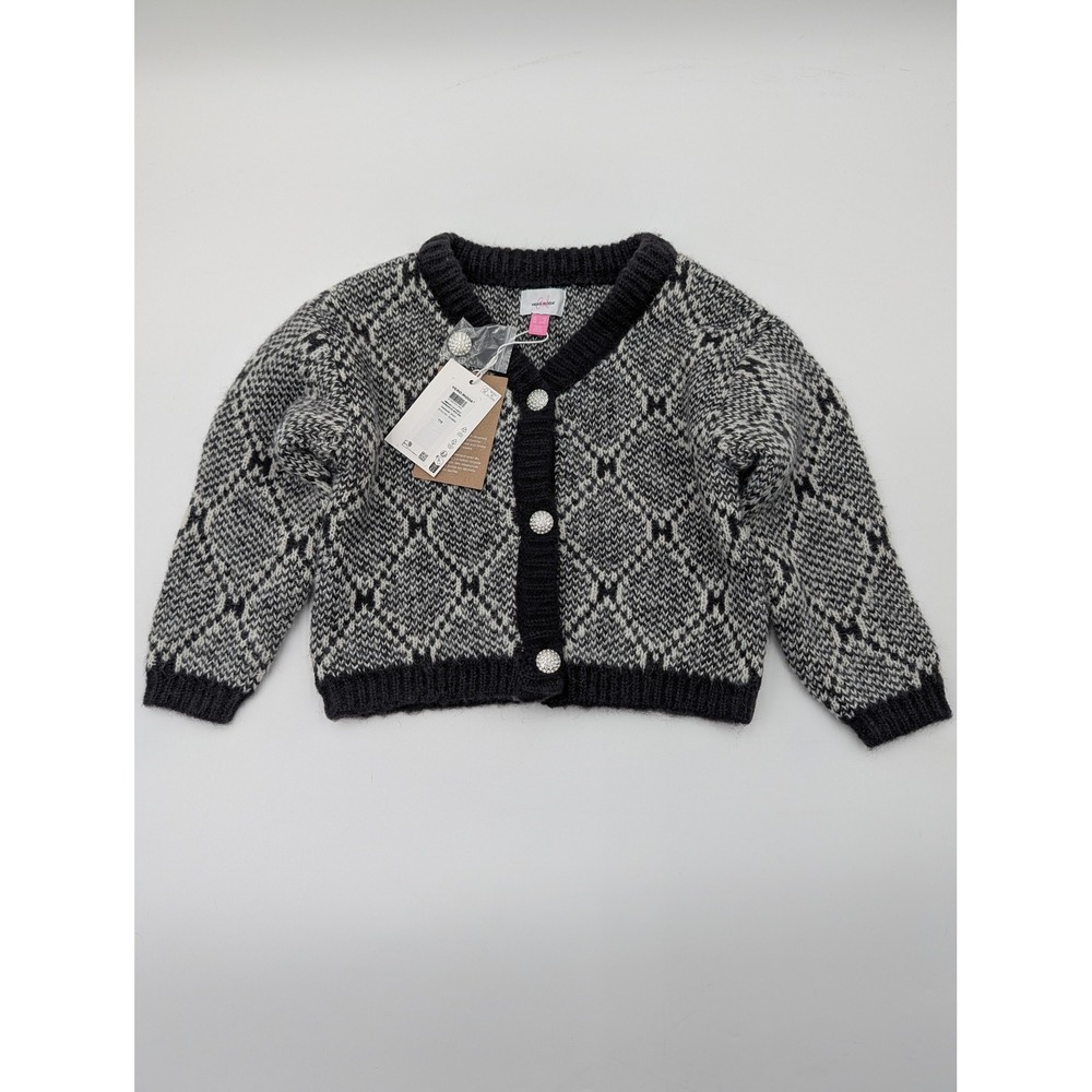 Vero Moda Kids Girls Fair Isle Diamond Pattern‎ Cardigan Sweater Size 6 Silver